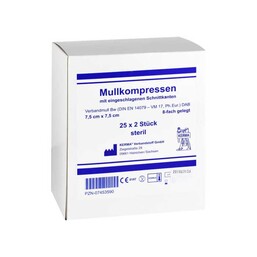 Abbildung: Mullkompressen 7,5x7,5 cm steril 8-fach BW 25X2 St, Kompressen PZN 07453590