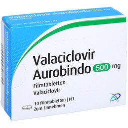 Abbildung: Valaciclovir Aurobindo 500 mg Filmtabletten 10 St, Filmtabletten PZN 07473776