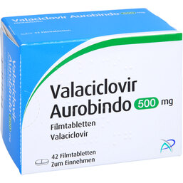 Abbildung: Valaciclovir Aurobindo 500 mg Filmtabletten 42 St, Filmtabletten PZN 07473799