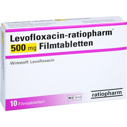 Abbildung: Levofloxacin ratiopharm 500 mg Filmtabletten 10 St, Filmtabletten PZN 07503661