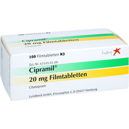 Abbildung: Cipramil 20 mg Filmtabletten 100 St, Filmtabletten PZN 07528448