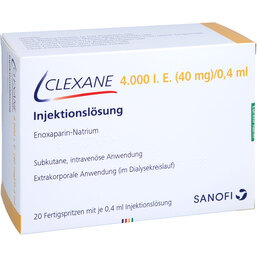 Abbildung: Clexane 40 mg 0,4 ml Injektionslösung in einer Fertigspritze 20 St, Injektionslösung in einer Fertigspritze PZN 07551619