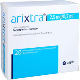 Abbildung: Arixtra 2,5 mg / 0,5 ml Injektionslösung in einer Fertigspritze 20X0.5 ml, Injektionslösung PZN 07558076