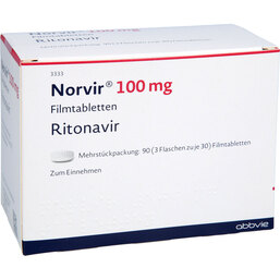 Abbildung: Norvir 100 mg Filmtabletten 90 St, Filmtabletten PZN 07559414