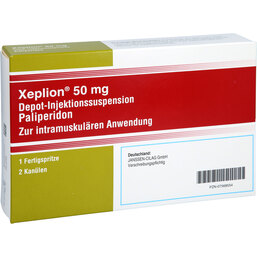 Abbildung: Xeplion 50 mg Depot-Injektionssuspension Fertigspritzen 1 St, Depot-Injektionssuspension PZN 07568554