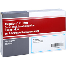 Abbildung: Xeplion 75 mg Depot-Injektionssuspension Fertigspritzen 1 St, Depot-Injektionssuspension PZN 07568577