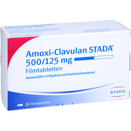 Abbildung: Amoxi Clavulan STADA 500 / 125 mg Filmtabletten 15 St, Filmtabletten PZN 07580443