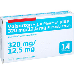Abbildung: Valsartan 1A Pharma plus 320 / 12,5 mg Filmtabletten 28 St, Filmtabletten PZN 07581081
