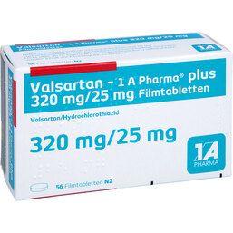 Abbildung: Valsartan 1A Pharma plus 320 / 25 mg Filmtabletten 56 St, Filmtabletten PZN 07581129