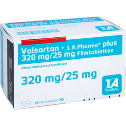 Abbildung: Valsartan 1A Pharma plus 320 / 25 mg Filmtabletten 98 St, Filmtabletten PZN 07581135