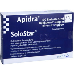 Abbildung: Apidra 100 E / ml Solostar Fertigpen 10X3 ml, Injektionslösung in einem Fertigpen PZN 07584530