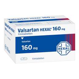 Abbildung: Valsartan Hexal 160 mg Filmtabletten 98 St, Filmtabletten PZN 07607076