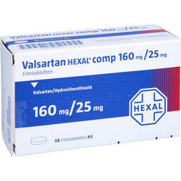 Abbildung: Valsartan Hexal comp.160mg / 25mg Filmtabletten 98 St, Filmtabletten PZN 07607277