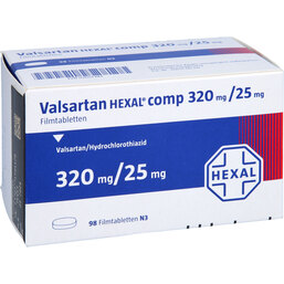 Abbildung: Valsartan Hexal comp.320mg / 25mg Filmtabletten 98 St, Filmtabletten PZN 07607343