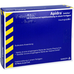 Abbildung: Apidra 100 I.E. / ml Solostar Fertigspritzen 10X3 ml, Injektionslösung in einem Fertigpen PZN 07620697