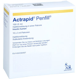 Abbildung: Actrapid Penfill 100 I.E. / ml Injektionslösung in einer Patrone 10X3 ml, Zylinderampullen PZN 07653283