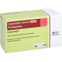 Abbildung: Capecitabin Accord 150 mg Filmtabletten 60 St, Filmtabletten PZN 07653596