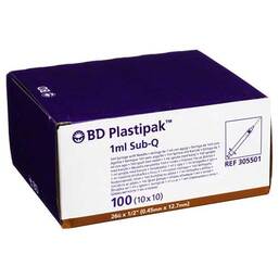 Abbildung: BD Plastipak Spr.Sub-Q 26G1 / 2 einges.Ka. 100X1 ml, Spritzen PZN 07664163