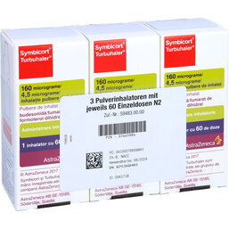 Abbildung: Symbicort Turbuhaler 160 / 4,5 µg / Dosis 60 ED 3 St, Inhalationspulver PZN 07665984