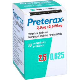 Abbildung: Preterax N 2,5 mg / 0,625 mg Filmtabletten 30 St, Filmtabletten PZN 07667629