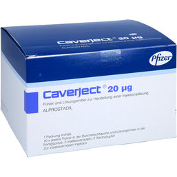 Abbildung: Caverject 20 µg Trockensubstanz mit Lösungsmittel 10 St, Pulver u. Lösungsmittel zur Herstellung einer Injektionslsg. PZN 07692478