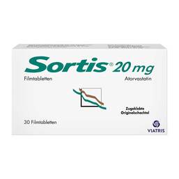 Abbildung: Sortis 20 mg Filmtabletten 30 St, Filmtabletten PZN 07699351