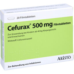 Abbildung: Cefurax 500 mg Filmtabletten 20 St, Filmtabletten PZN 07701898