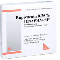 Abbildung: Bupivacain 0,25% Jenapharm Ampullen 10X5 ml, Ampullen PZN 07703495