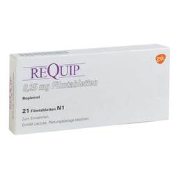 Abbildung: Requip 0,25 mg Filmtabletten 21 St, Filmtabletten PZN 07708506