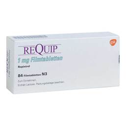 Abbildung: Requip 1,0 mg Filmtabletten 84 St, Filmtabletten PZN 07708593