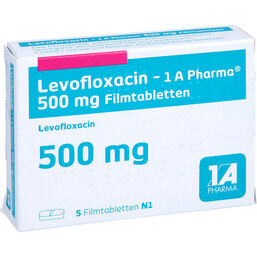 Abbildung: Levofloxacin 1A Pharma 500 mg Filmtabletten 5 St, Filmtabletten PZN 07714990