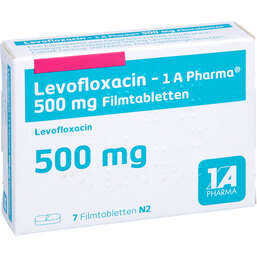 Abbildung: Levofloxacin 1A Pharma 500 mg Filmtabletten 7 St, Filmtabletten PZN 07715021