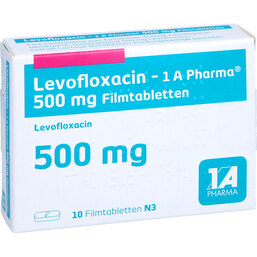 Abbildung: Levofloxacin 1A Pharma 500 mg Filmtabletten 10 St, Filmtabletten PZN 07715038