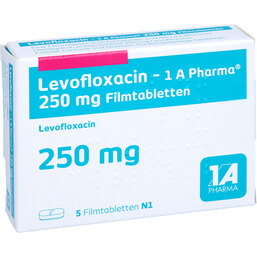 Abbildung: Levofloxacin 1A Pharma 250 mg Filmtabletten 5 St, Filmtabletten PZN 07715050