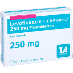 Abbildung: Levofloxacin 1A Pharma 250 mg Filmtabletten 7 St, Filmtabletten PZN 07715067