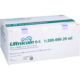 Abbildung: Ultracain D-S 1:200.000 für d.Zahnheilk. Durchstechflasche 10X20 ml, Durchstechflaschen PZN 07721984