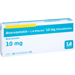 Abbildung: Atorvastatin 1A Pharma 10 mg Filmtabletten 30 St, Filmtabletten PZN 07752855
