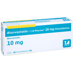 Abbildung: Atorvastatin 1A Pharma 10 mg Filmtabletten 50 St, Filmtabletten PZN 07752861