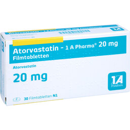 Abbildung: Atorvastatin 1A Pharma 20 mg Filmtabletten 30 St, Filmtabletten PZN 07752884