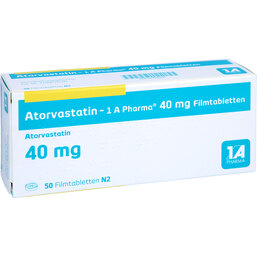 Abbildung: Atorvastatin 1A Pharma 40 mg Filmtabletten 50 St, Filmtabletten PZN 07752950