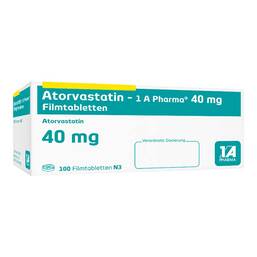 Abbildung: Atorvastatin 1A Pharma 40 mg Filmtabletten 100 St, Filmtabletten PZN 07752967