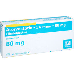 Abbildung: Atorvastatin 1A Pharma 80 mg Filmtabletten 30 St, Filmtabletten PZN 07753010