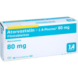Abbildung: Atorvastatin 1A Pharma 80 mg Filmtabletten 50 St, Filmtabletten PZN 07753027