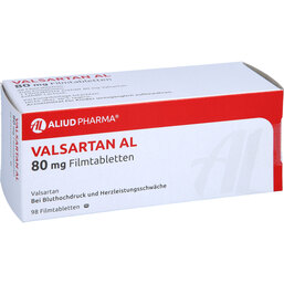 Abbildung: Valsartan AL 80 mg Filmtabletten 98 St, Filmtabletten PZN 07758378