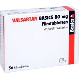 Abbildung: Valsartan Basics 80 mg Filmtabletten 56 St, Filmtabletten PZN 07762144