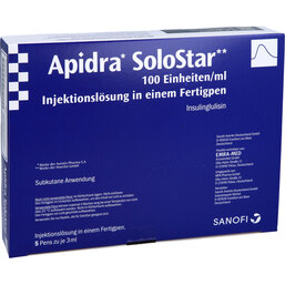 Abbildung: Apidra 100 E / ml Solostar Fertigpen 5X3 ml, Injektionslösung in einem Fertigpen PZN 07778027