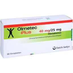 Abbildung: Olmetec Plus 40 mg / 25 mg Filmtabletten 98 St, Filmtabletten PZN 07789031
