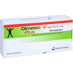 Abbildung: Olmetec Plus 40 mg / 12,5 mg Filmtabletten 98 St, Filmtabletten PZN 07789048
