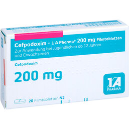 Abbildung: Cefpodoxim 1A Pharma 200 mg Filmtabletten 20 St, Filmtabletten PZN 07793529