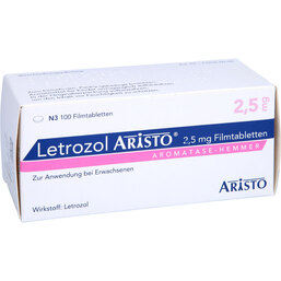 Abbildung: Letrozol Aristo 2,5 mg Filmtabletten 100 St, Filmtabletten PZN 07797421